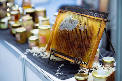 Stoisko wystawiennicze z miodami